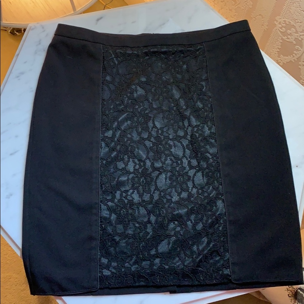 Saks Fifth Ave BLACK Pencil Skirt w/ Lace Insert